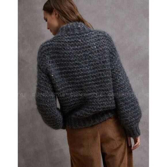 Brunello Cucinelli Sweater Top with Sequins Gray Size S - Picture 4 of 10